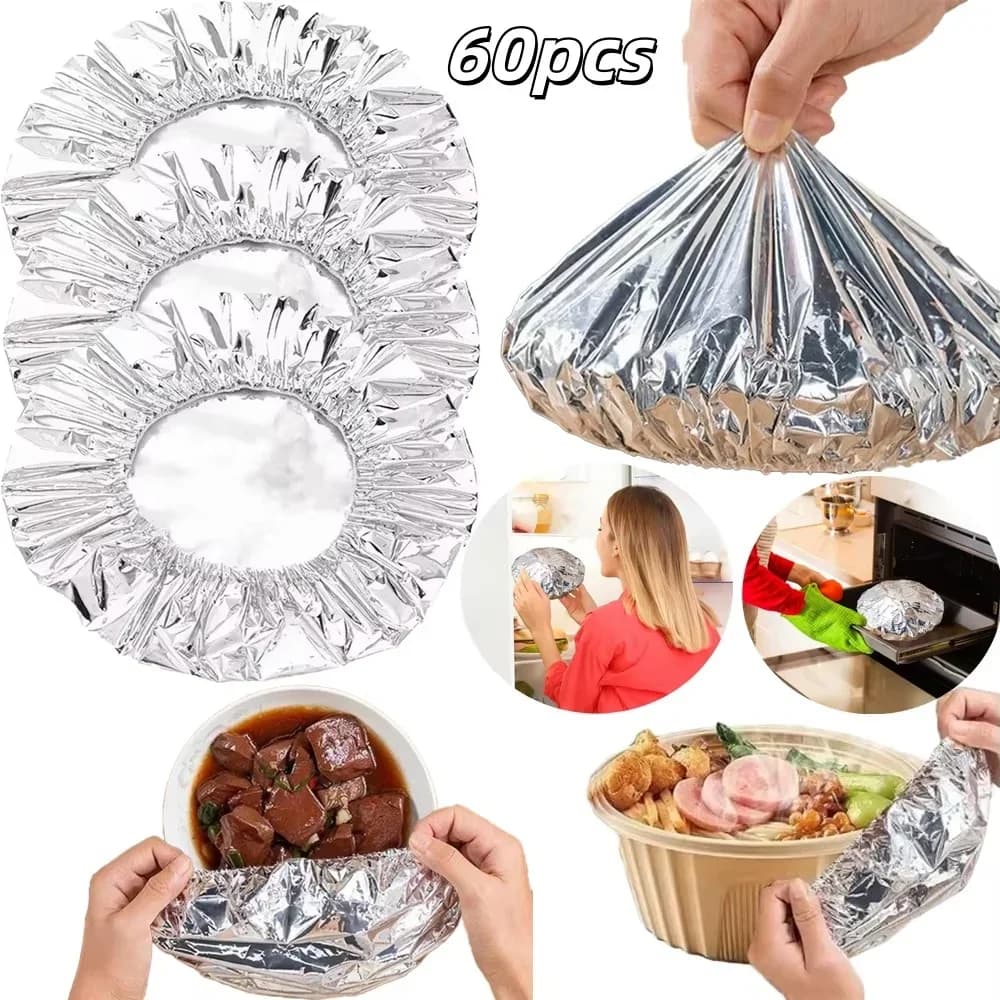 10–60 kosov pokrovov za posode iz aluminijaste folije za večkratno uporabo, toplotna izolacija in ohranjanje toplote, varno za živila, pečica, piknik