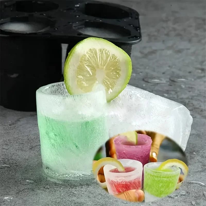 Silikonski model za ledene kocke s 4 odprtinami na pritisk, okrogla oblika za viski in pivo, kuhinjski pripomoček