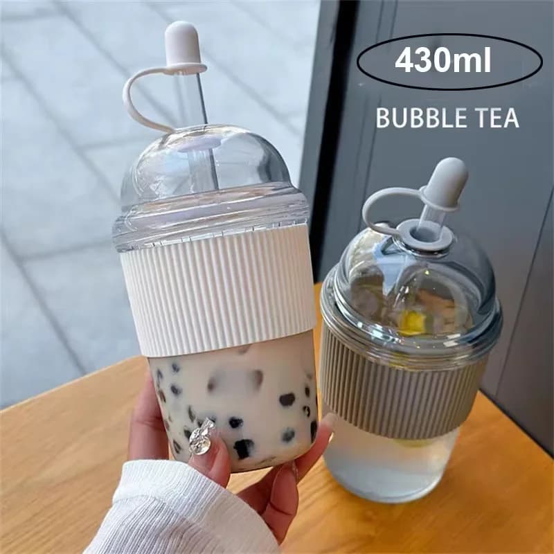 Prenosna skodelica s slamico na preklop 430 ml, toplotno odporna