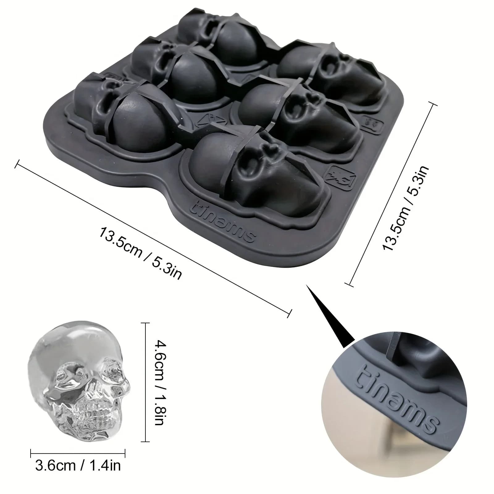 3D silikonski model za ledene kocke v obliki lobanje, brez BPA