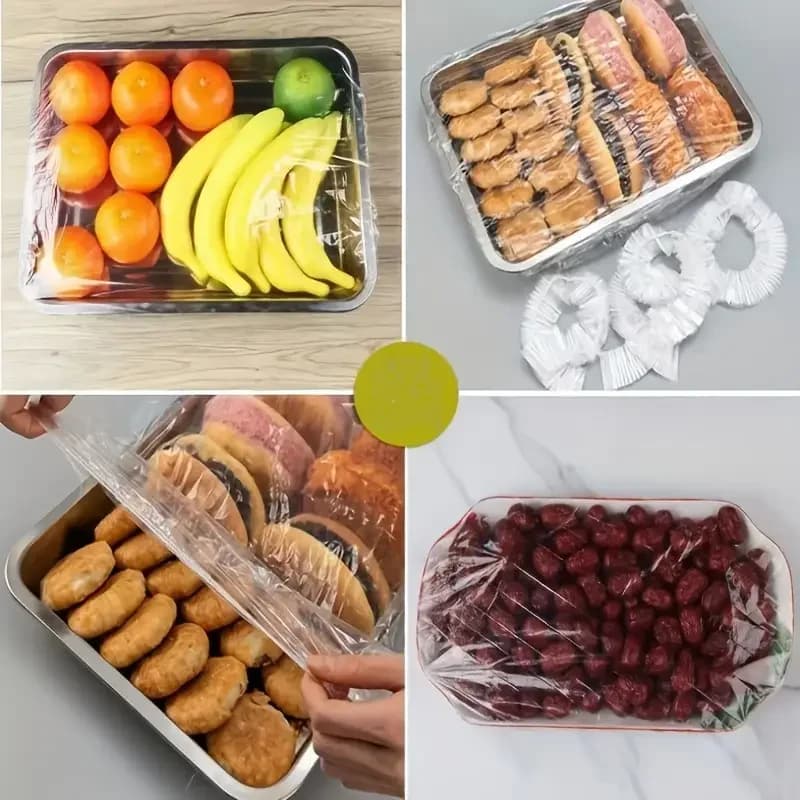 50x elastični PE pokrovi za hrano za večkratno uporabo - raztegljivi plastični pokrovi