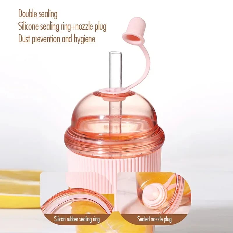 Prenosna skodelica s slamico na preklop 430 ml, toplotno odporna