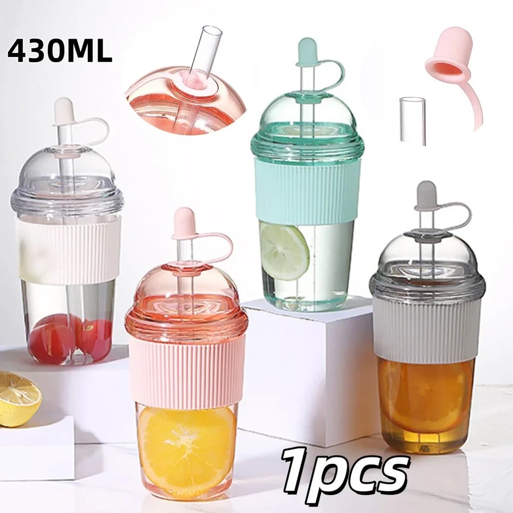 Prenosna skodelica s slamico na preklop 430 ml, toplotno odporna