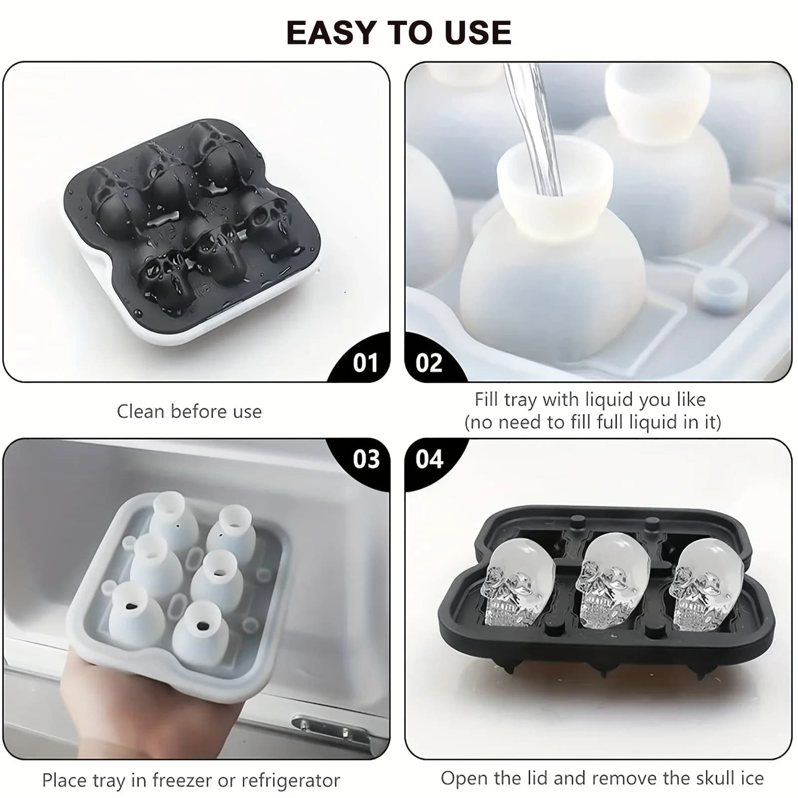 3D silikonski model za ledene kocke v obliki lobanje, brez BPA