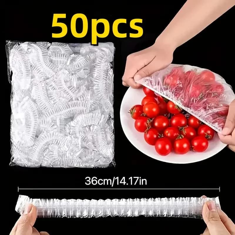 50x elastični PE pokrovi za hrano za večkratno uporabo - raztegljivi plastični pokrovi